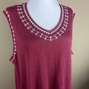 Coldwater Creek Sleeveless Blouse Size L Rust Red Cream, V-neck, Embroidered